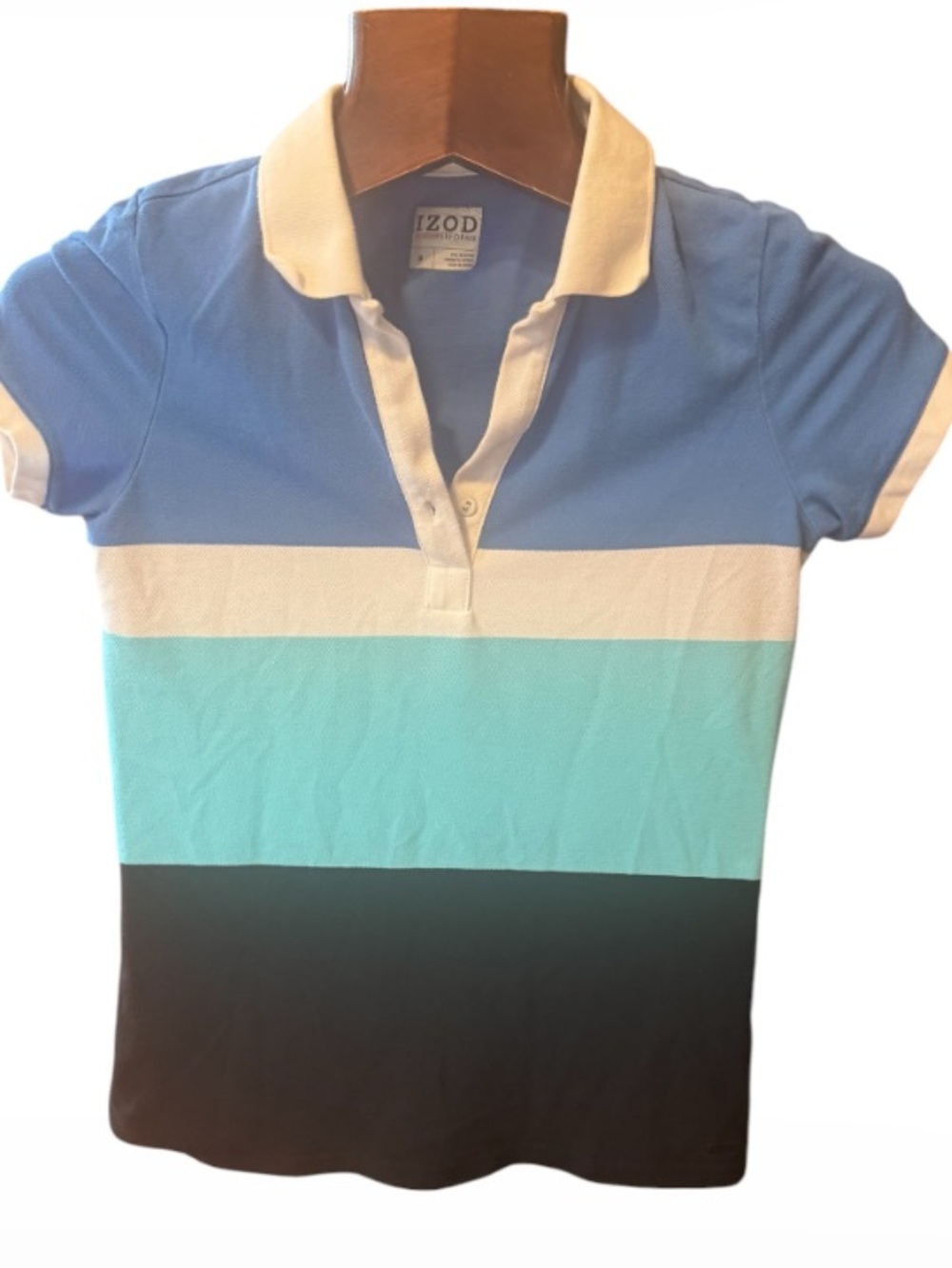 Izod women's ' Colorblock Polo Shirt - Blue, Aqua & Black size M in good conditi